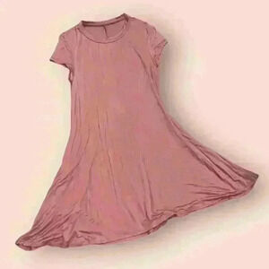 Women's Pink Short Sleeve Casual Dress Scoop Neck Open Back Mini